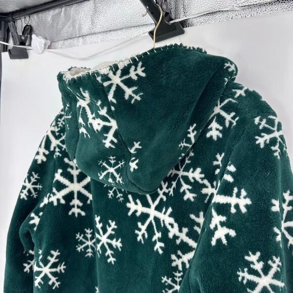 Nordic Lights Womens Reversible Fleece Coat Size L Green Crystals Snowflake NEW - Picture 8 of 12